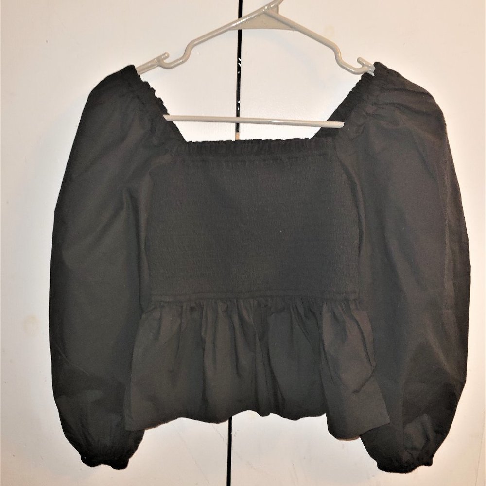 JCrew  Black On/Off Shoulder Smocking Top - XXS